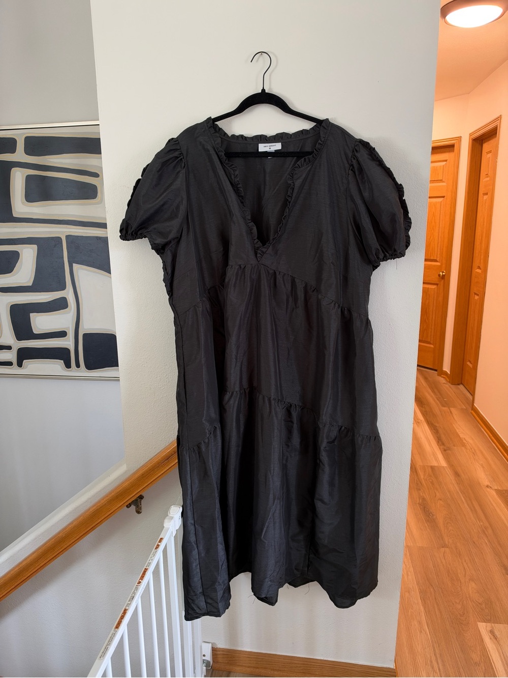Kika Vargas Black V-Neck Tiered Midi Dress 3X